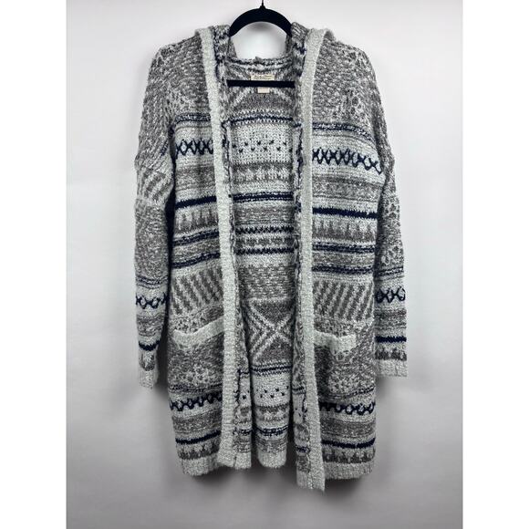 Lucky Brand Gray Blue Silver Hooded Knit Cardigan Sweater Coat Small - Picture 2 of 11